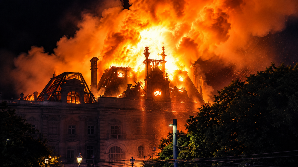 Primărie monument istoric, incendiată în timpul protestelor din Franța. O parte a clădirii s-a prăbușit