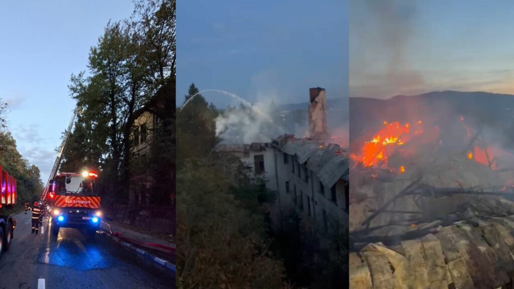 Incendiul violent de la fosta unitate militară din Vâlcea, stins după ore întregi de luptă cu flăcările: 20 de mașini de pompieri au intervenit / Câteva echipaje rămân la fața locului