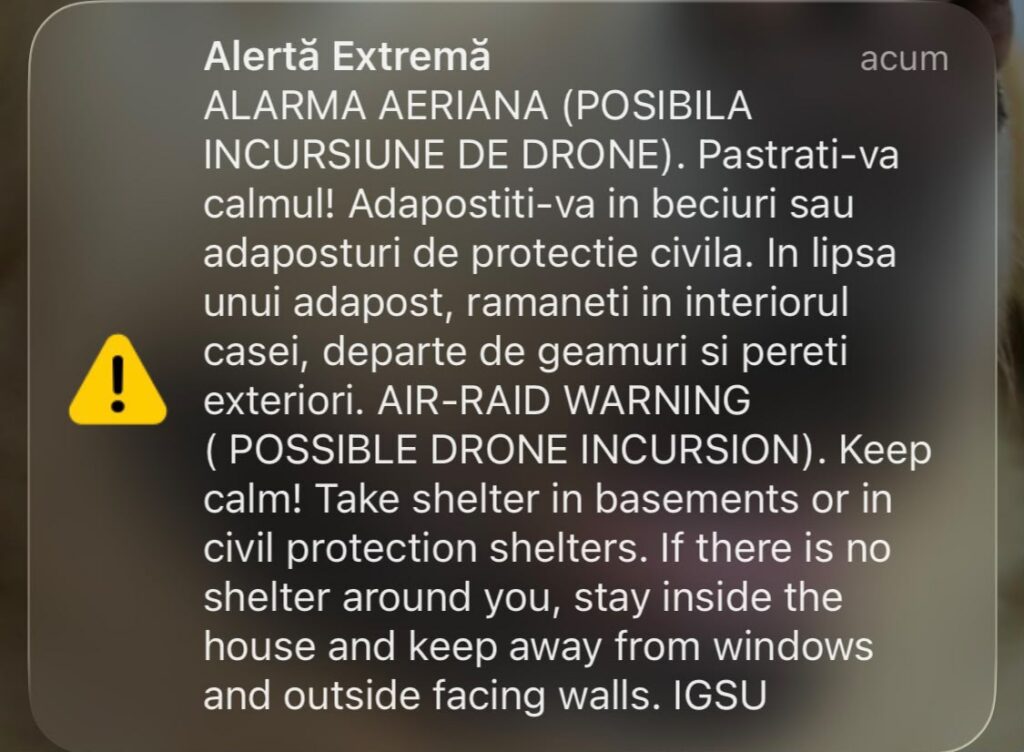 Alertă aeriană în județul Tulcea. Mesaj Ro-Alert privind posibile drone