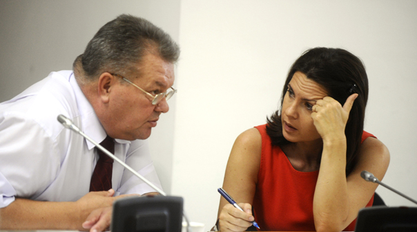 Lakatos Peter şi Adriana Săftoiu discută la lucrările comisiei Udrea
