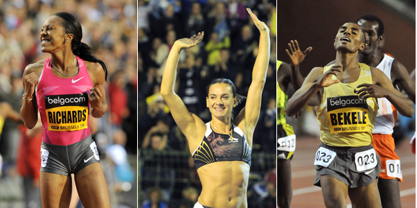 De la stânga la dreapta: Sanya Richards, Elena Isinbaieva şi Kenenisa Bekele