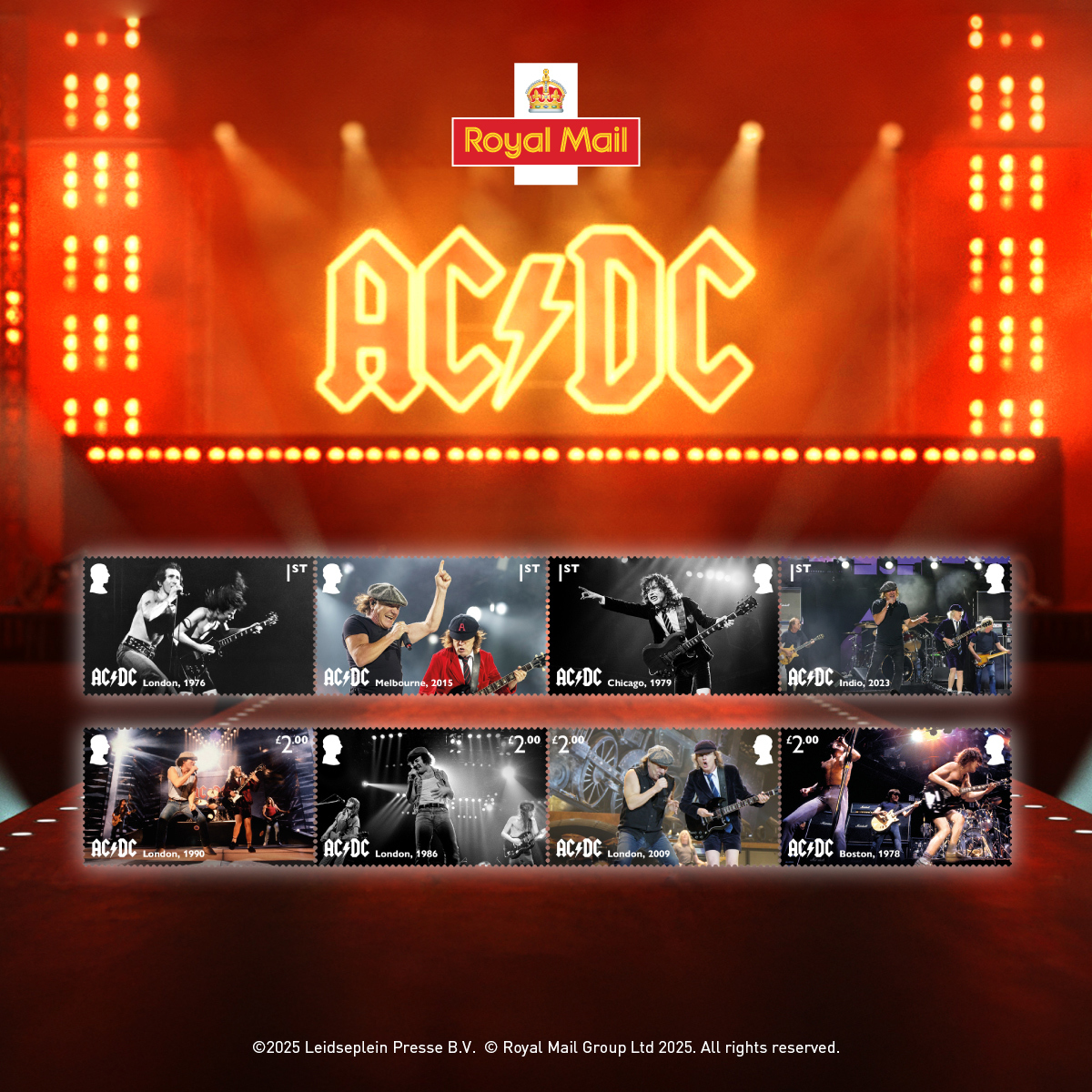 Trupa AC/DC, onorată cu o serie de timbre pentru aniversarea a 50 de ...