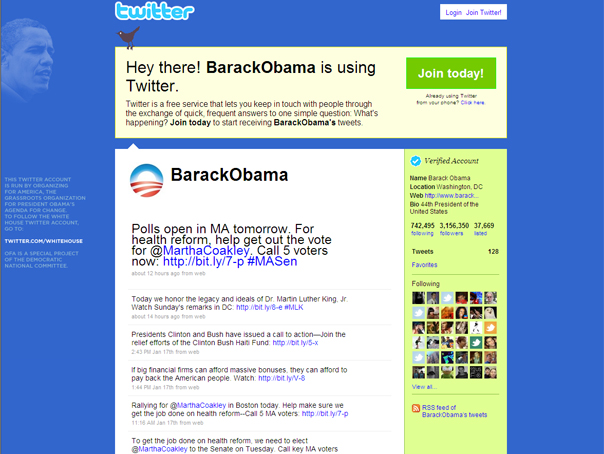 Barack Obama a publicat primul său mesaj pe Twitter